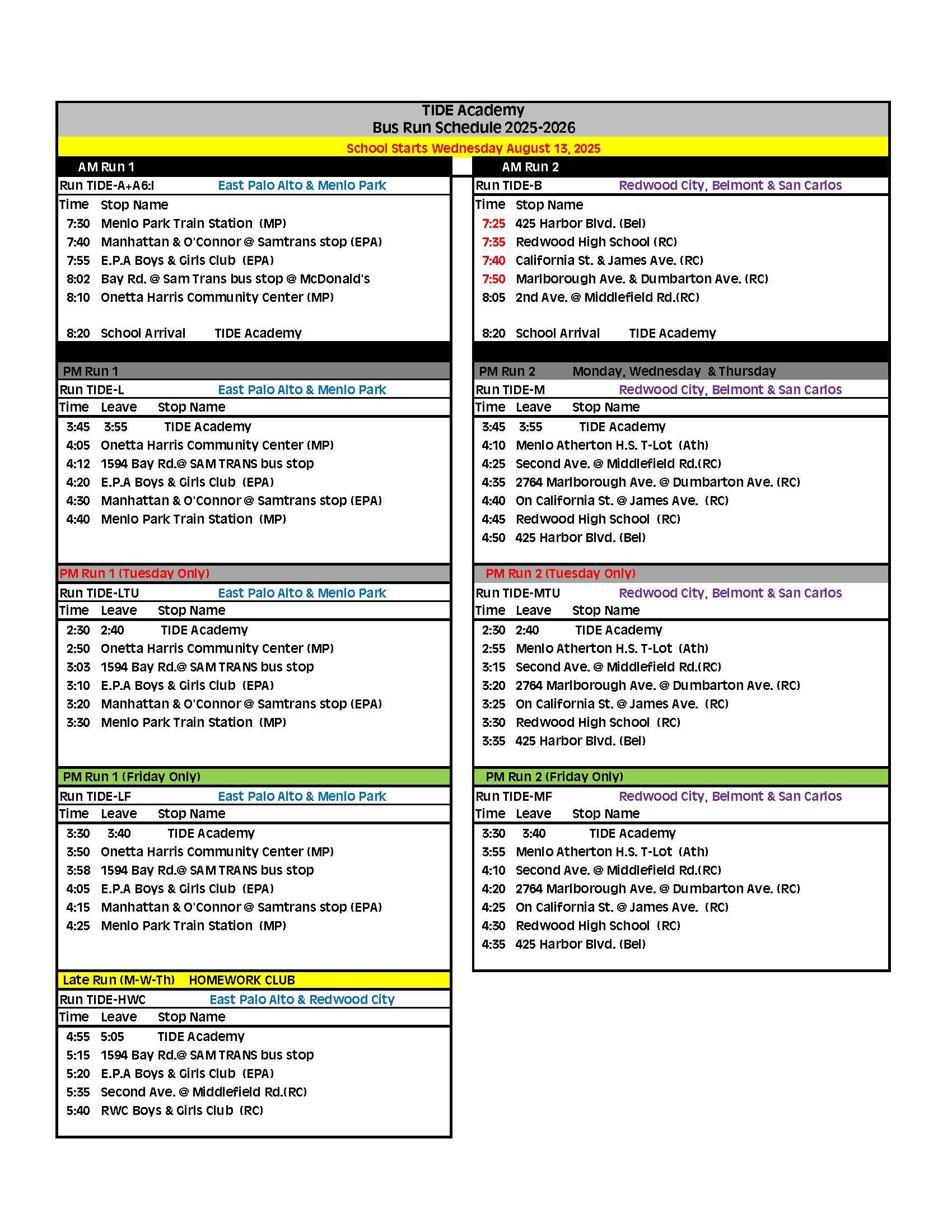 Fall Finals Bus Schedule 2024
